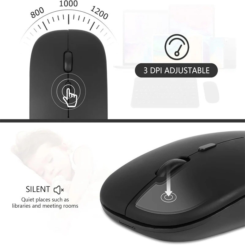 Rechargeable Wireless Mouse Bluetooth 2.4GHz Dual Mode with USB Receiver