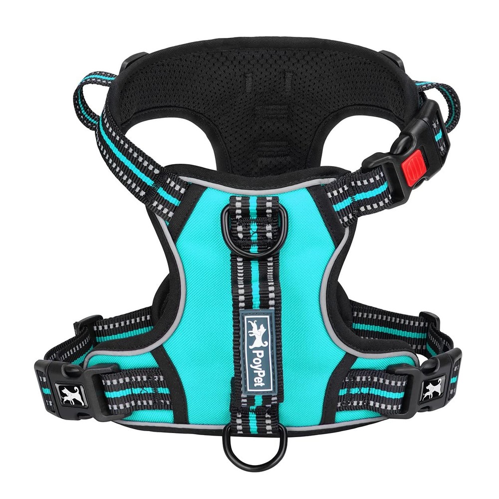 PoyPet No Pull Dog Harness, Choke Front Clip Extra Large, Mint Blue