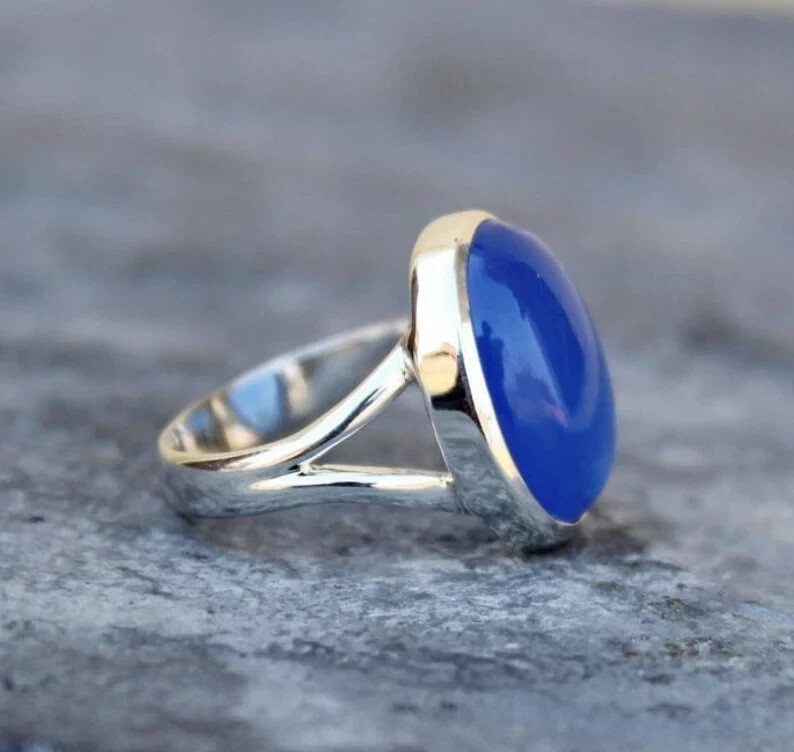 Beautiful Blue Chalcedony Ring 925 Sterling Silver Healing Stone Ring Boho Ring
