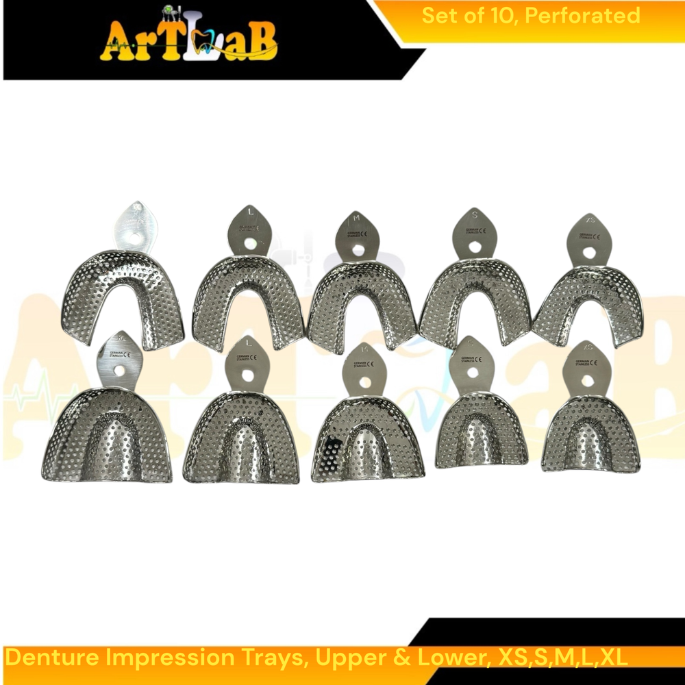 German Stainless Perforated Denture Impression Trays, Upper + Lower (10PK)