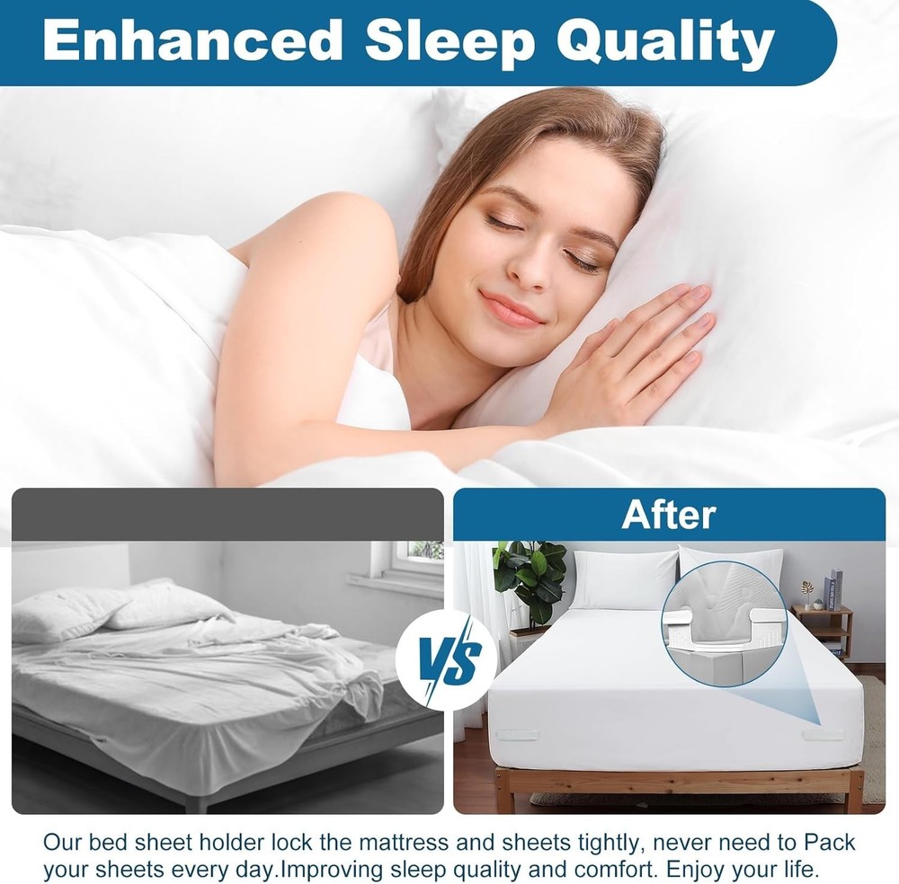 Clear Bed Sheet Holder Straps for King, Queen, Twin – Ultimate Sleep Solution