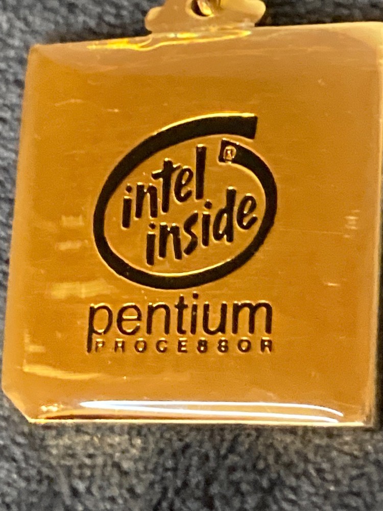 Vintage 90's Intel Inside Pentium Processor Gold Keychain - CPU Chip Inside!