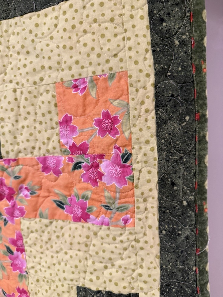 Patchwork Quilt Throw Blanket Handmade Signed Reversible Zigzag Floral 55”x39”