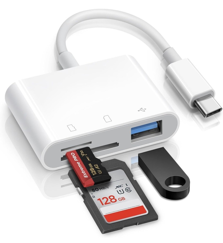 USB-C 3-in-1 Hub Adapter Converter SD Card Reader Open Box