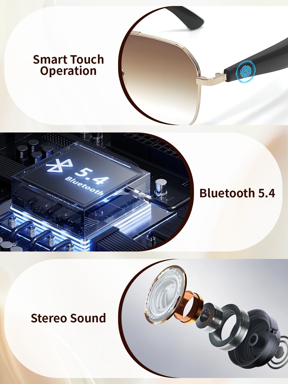 AI Smart Glasses for Men&Women Bluetooth Open-Ear Speakers for Music Call Work