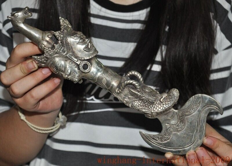 old Tibet Tibetan silver Hayageriva Axe Dorje Phurpa Pestle Vajra Exorcism FaQi