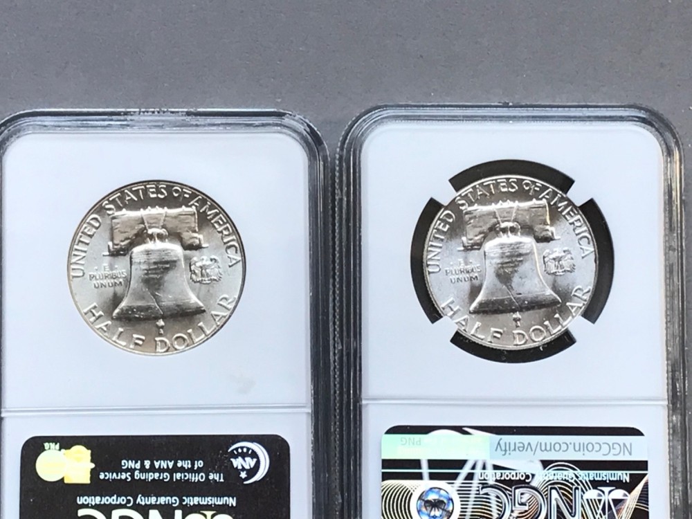 (2) 1958 Type 2 Reverse Franklin NGC MS64