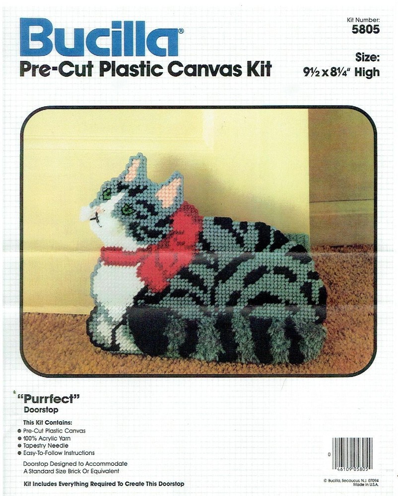 PURRFECT DOOR STOP 7ct plastic canvas  PATTERN  (#TF0522)