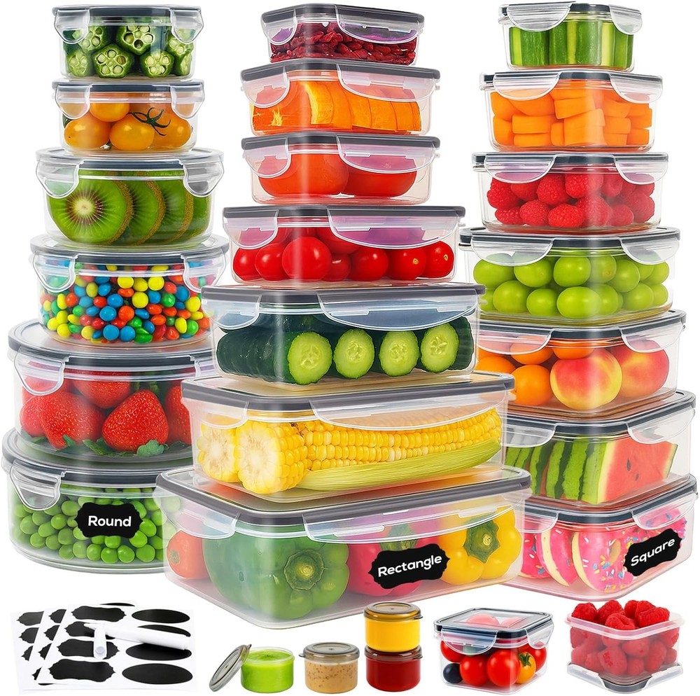 50 PCS Food Storage Containers with Lids, Clear Stackable Airtight clear