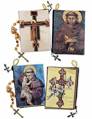 Saint Anthony Francis Saint Damiano Cross Icon Cloth Rosary Pouch Cases 5 3/4 In