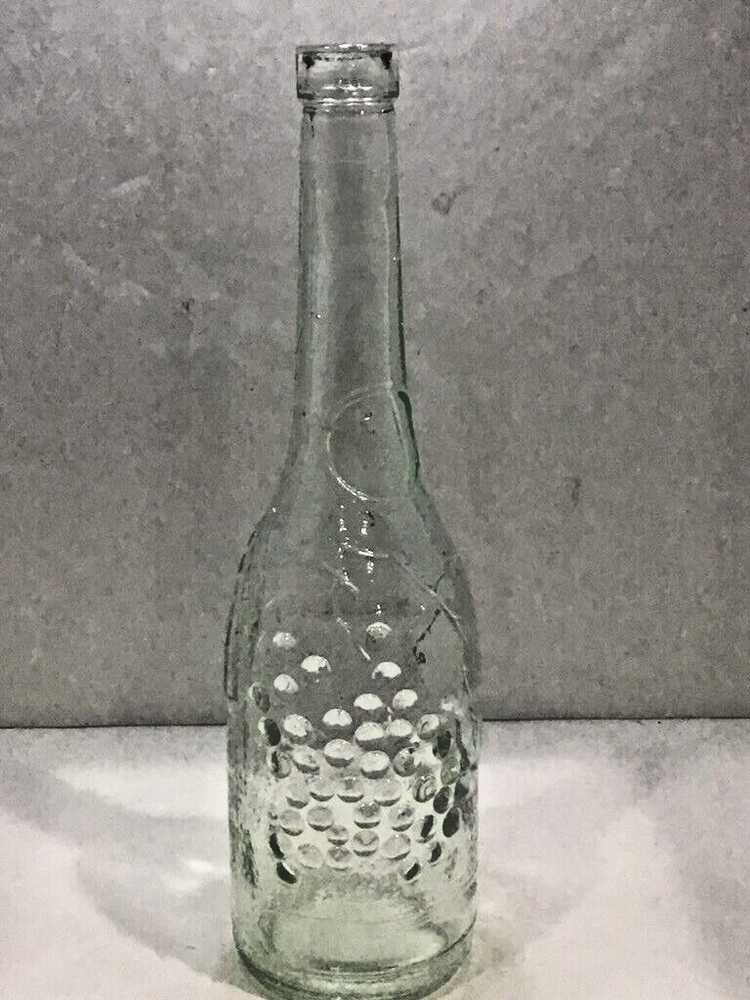 Clear Glass Embossed Grape Clusters & Leaves Empty Wine Bottle