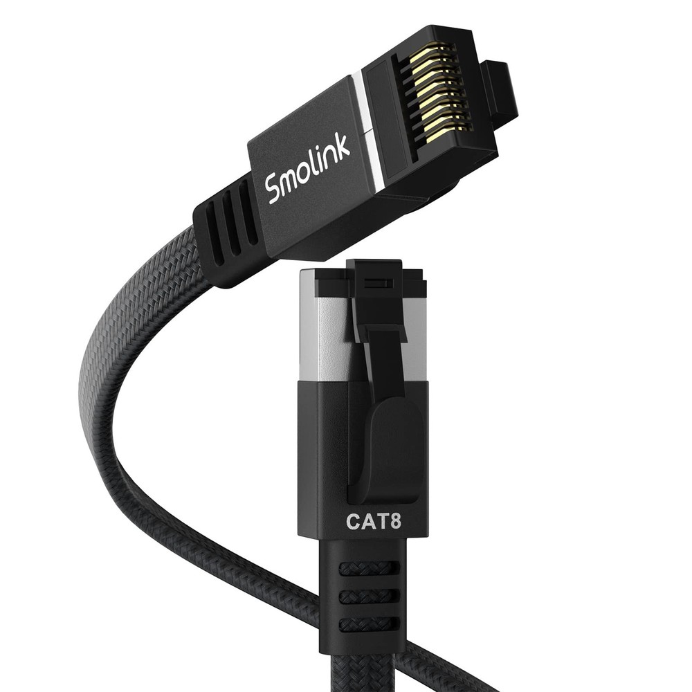 Smolink Ethernet Cable 50 ft, Cat 8 Flat Cat8 50ft, Dark Black