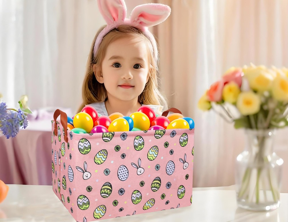 MYFLOCY Large Rectangular Easter Baskets Empty Waterproof Boy Toy Box Foldabl...