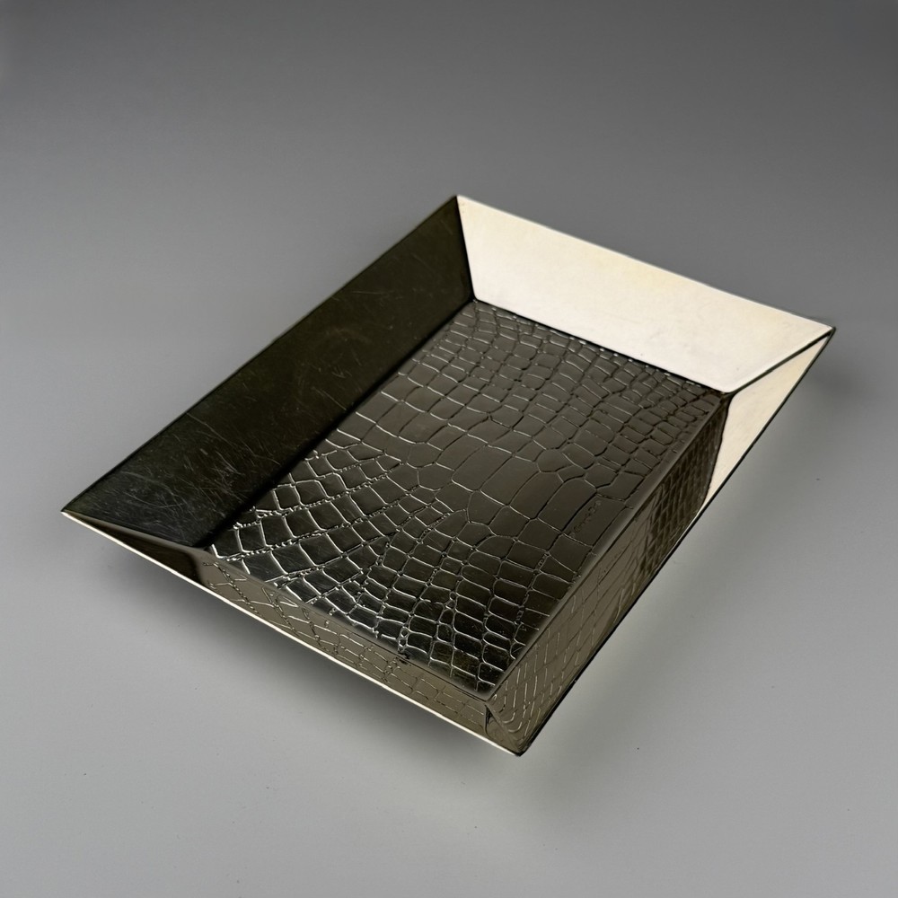 Christofle x Saint Laurent Croco Silver Plated Tray 8x6"