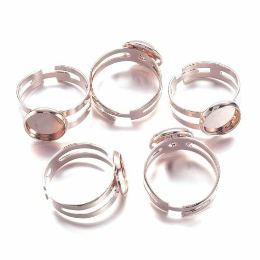 10 pcs. Rose Gold Plated ADJUSTABLE Cabochon Setting Bezel RING bases settings –