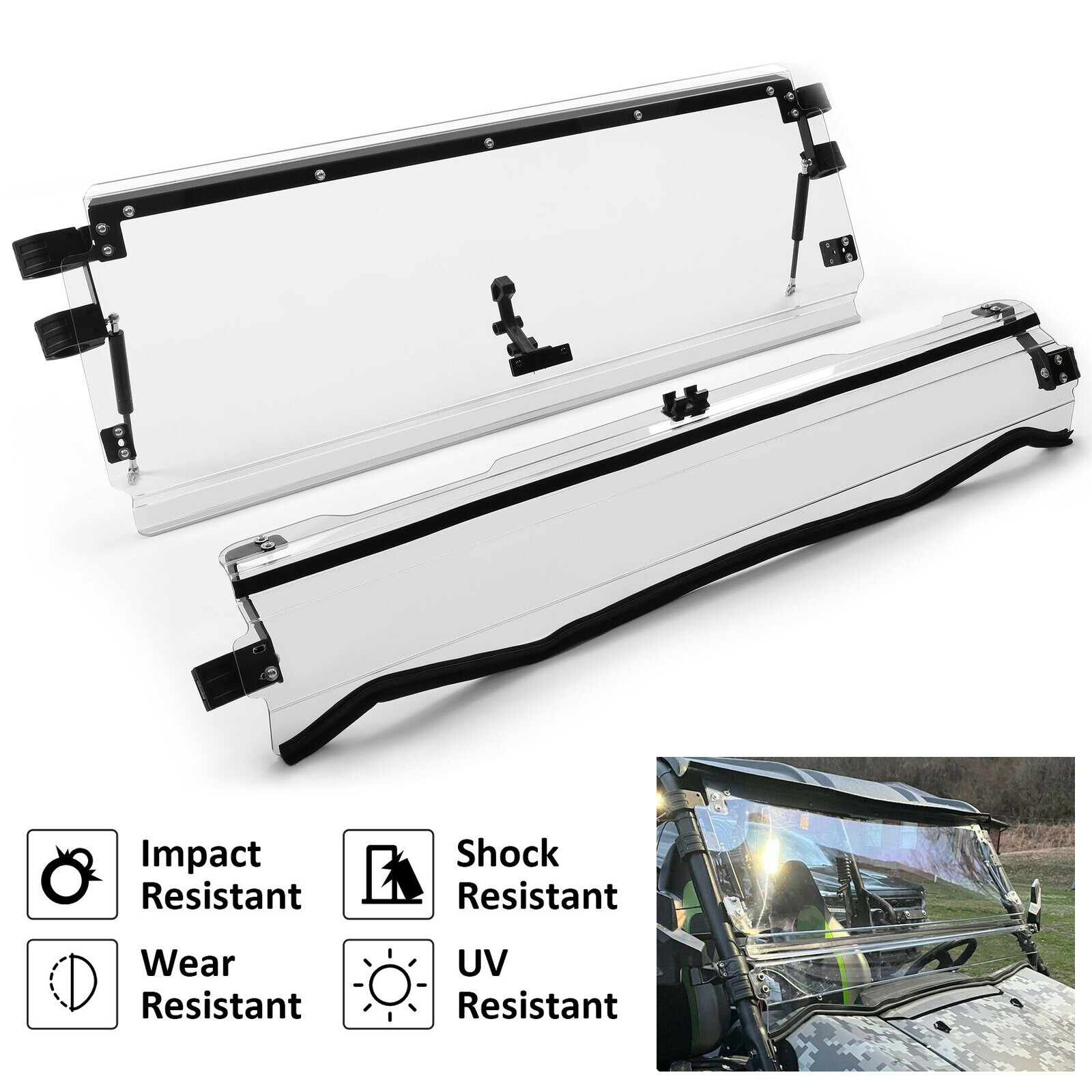 Folding Flip Windshield Scratch Resistant For Kawasaki Teryx 4 800/ 4 S ,2016-23