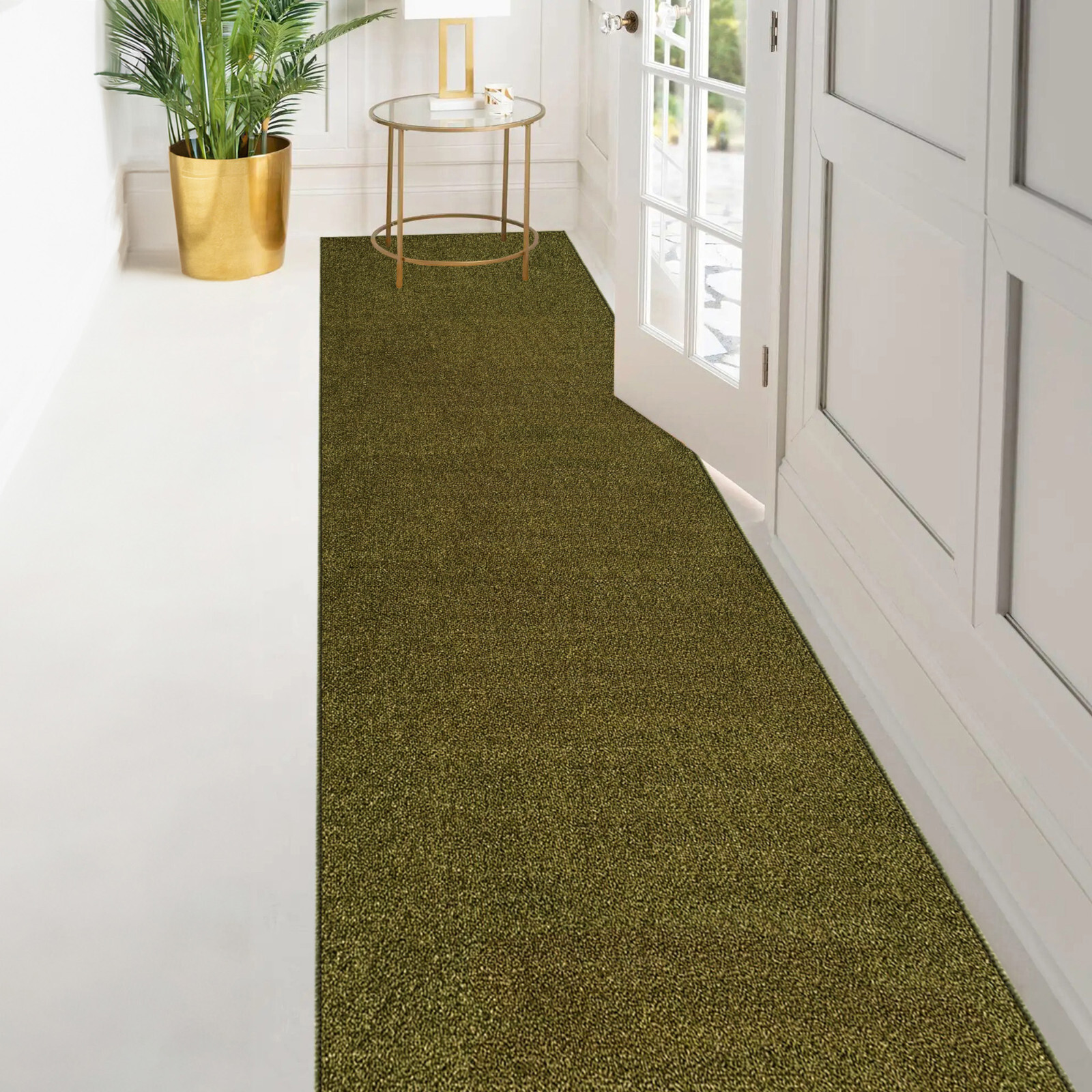 Custom Size SOLID ARMY GREEN Stair Hallway Runner Rug Non Slip Rubber Back