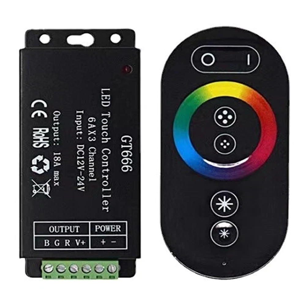 GT666 RGB LED Strip Lights Controller + Wireless RF Touch Remote DC 12V-24V 18A