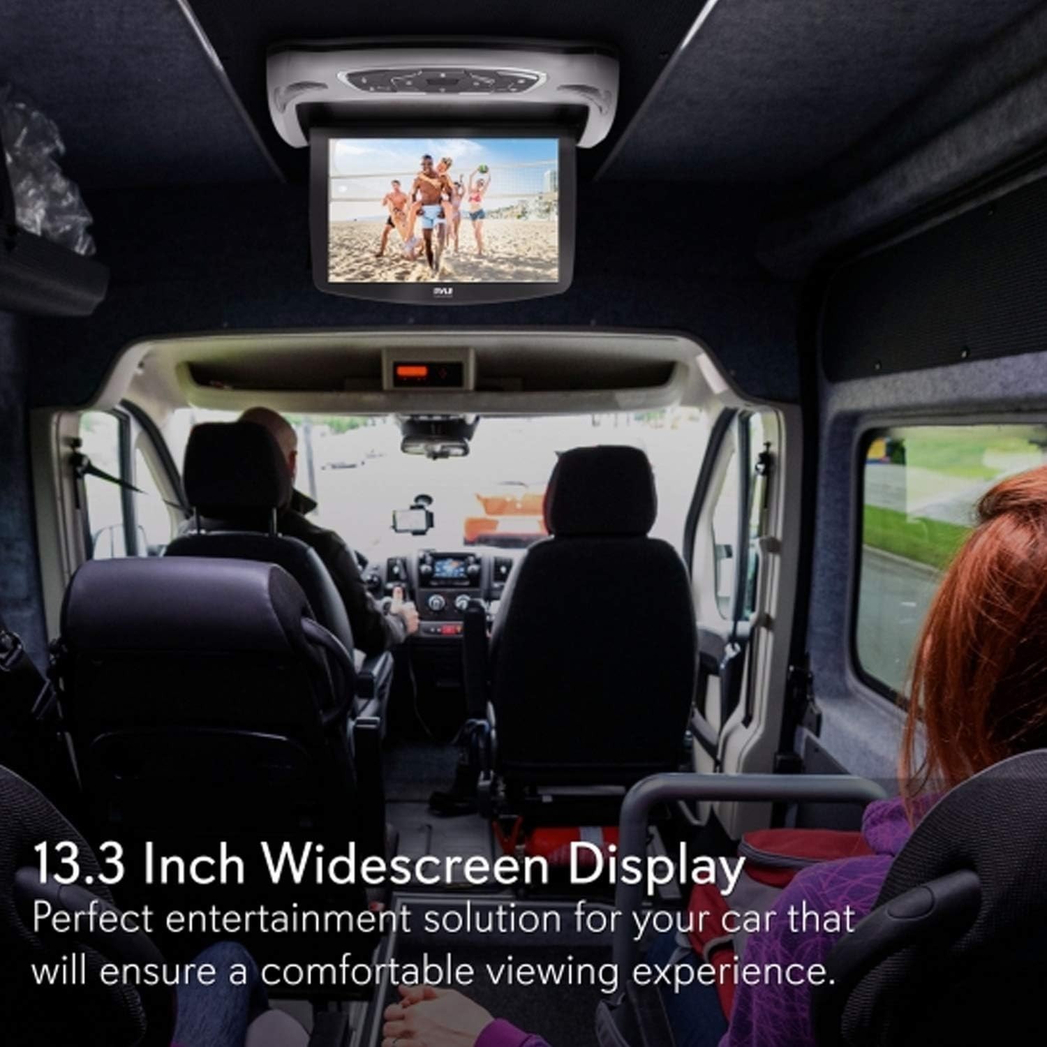 Pyle Car Roof Mount DVD Player Monitor 13.3" Vehicle Flip Down Overhead Screen