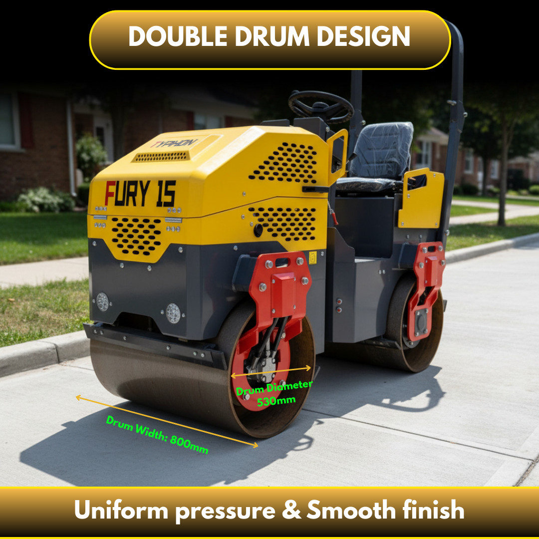 TYPHON FURY 15 Mini Road Roller 1.5Ton 13.5 hp B&S Gas Engine Hydraulic Steering