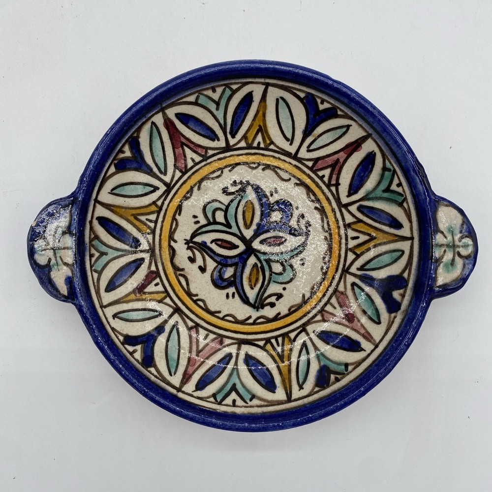 ~5” Colorful Pottery Double Handled Candy Trinket Tapas Dish - AS IS