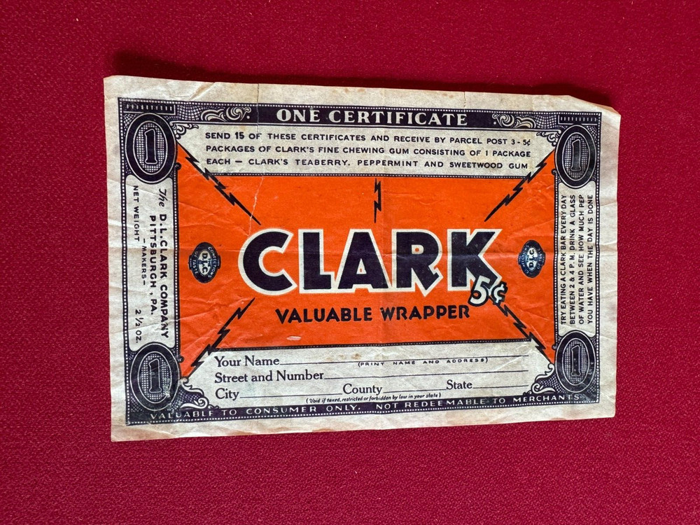 1930's, CLARK Candy Bar Wrapper (Scarce / Vintage)