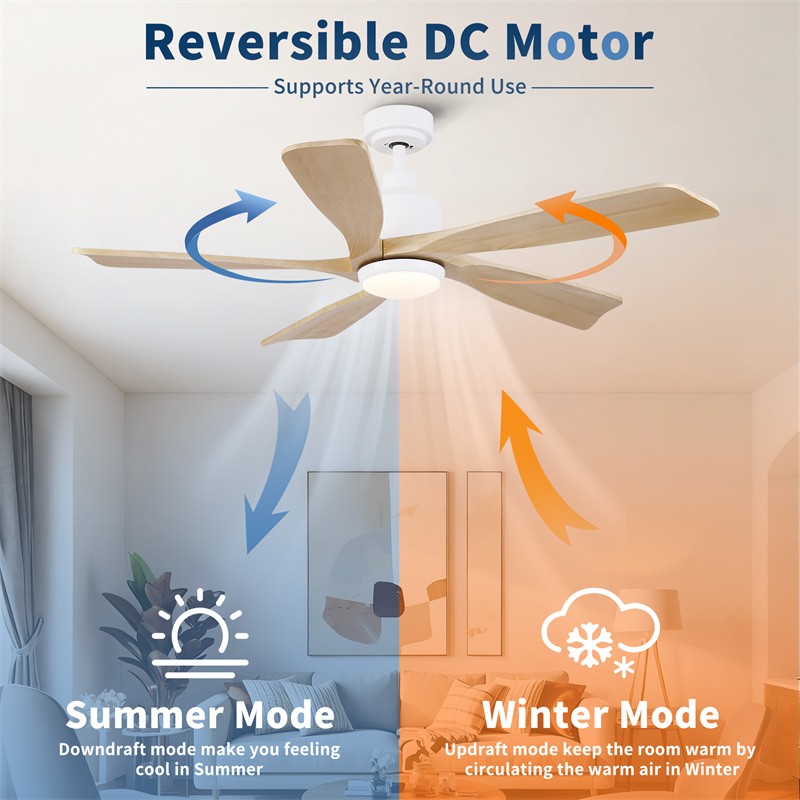 52" Farmhouse Solid Wood Ceiling Fan Reversible Motor w/Light Wall Switch Remote