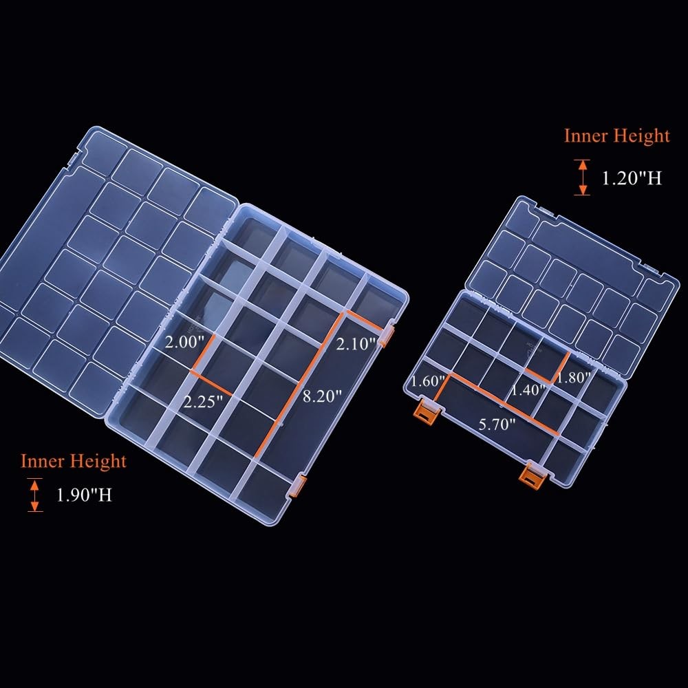 3 Pack Mixed Size Clear Plastic Storage Box Organizer Case with Fixed Compart...