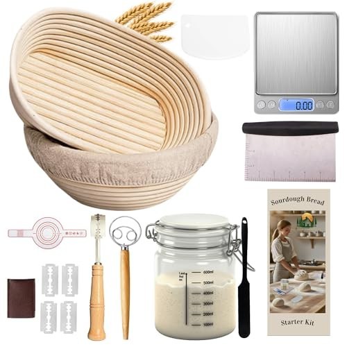 Complete Sourdough Starter Kit - Bread Baking Supplies, Proofing Basket & Scale,