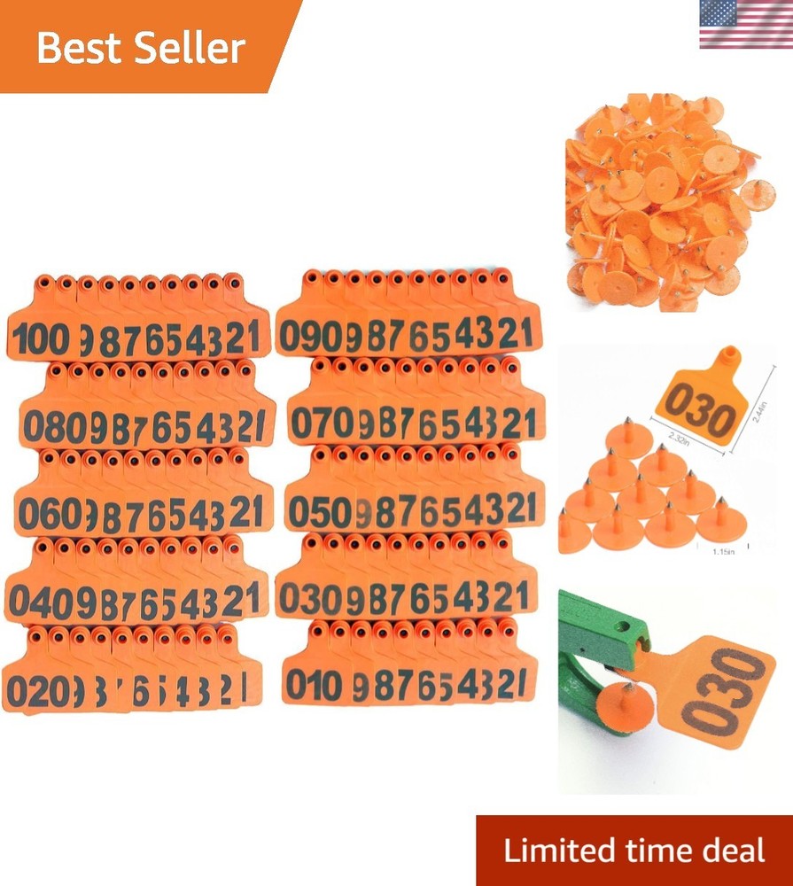 Durable Orange Cattle Ear Tags 001-100 for Efficient Livestock Management