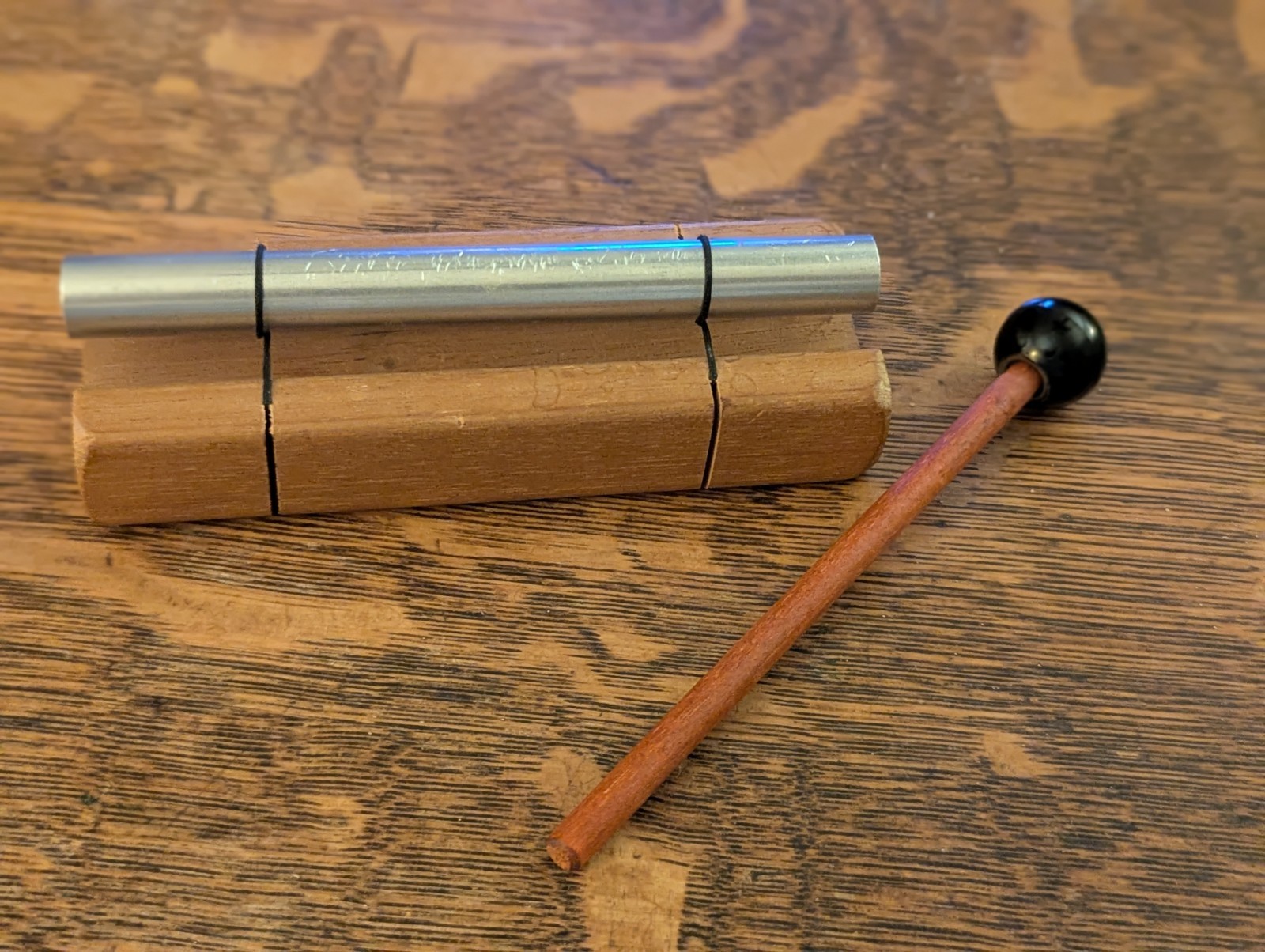 Single Note Metal Energy Chime On Wood Block With Mallet
