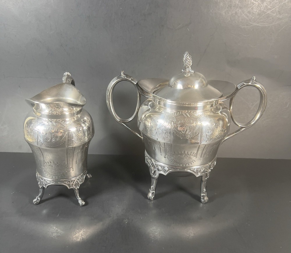 Empire Style 19th C Webster Co. Silverplate Covered Sugar and Creamer