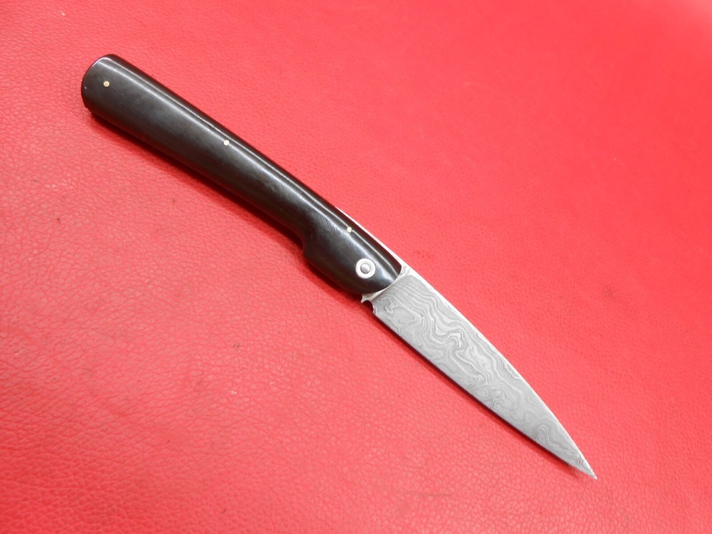 Custom Handmade Pattern Damascus Friction Folder Knife Buffalos Handle S586