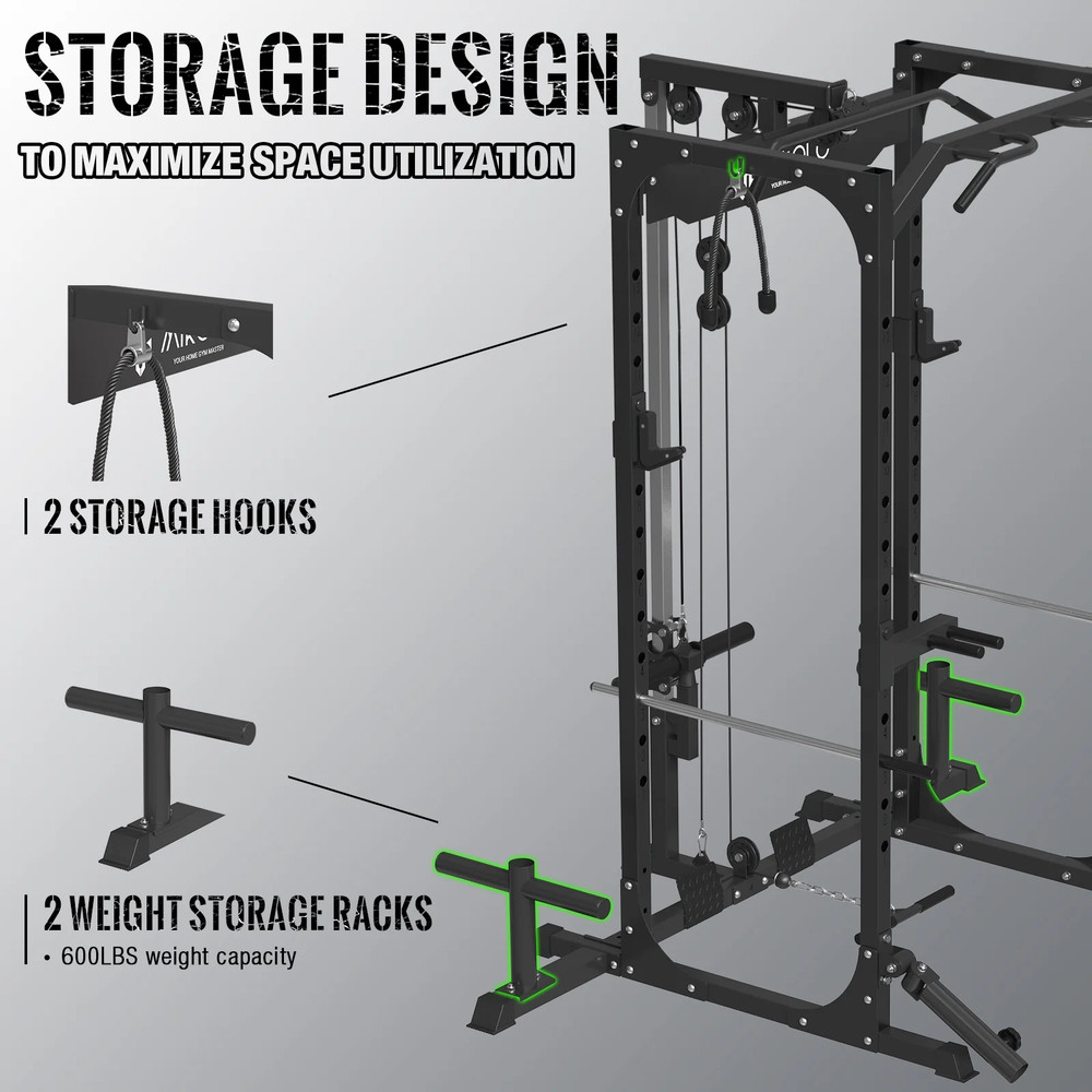 LAT Pulldown System Multi-Functional Squat Rack Exercise Power Cages Metal Black