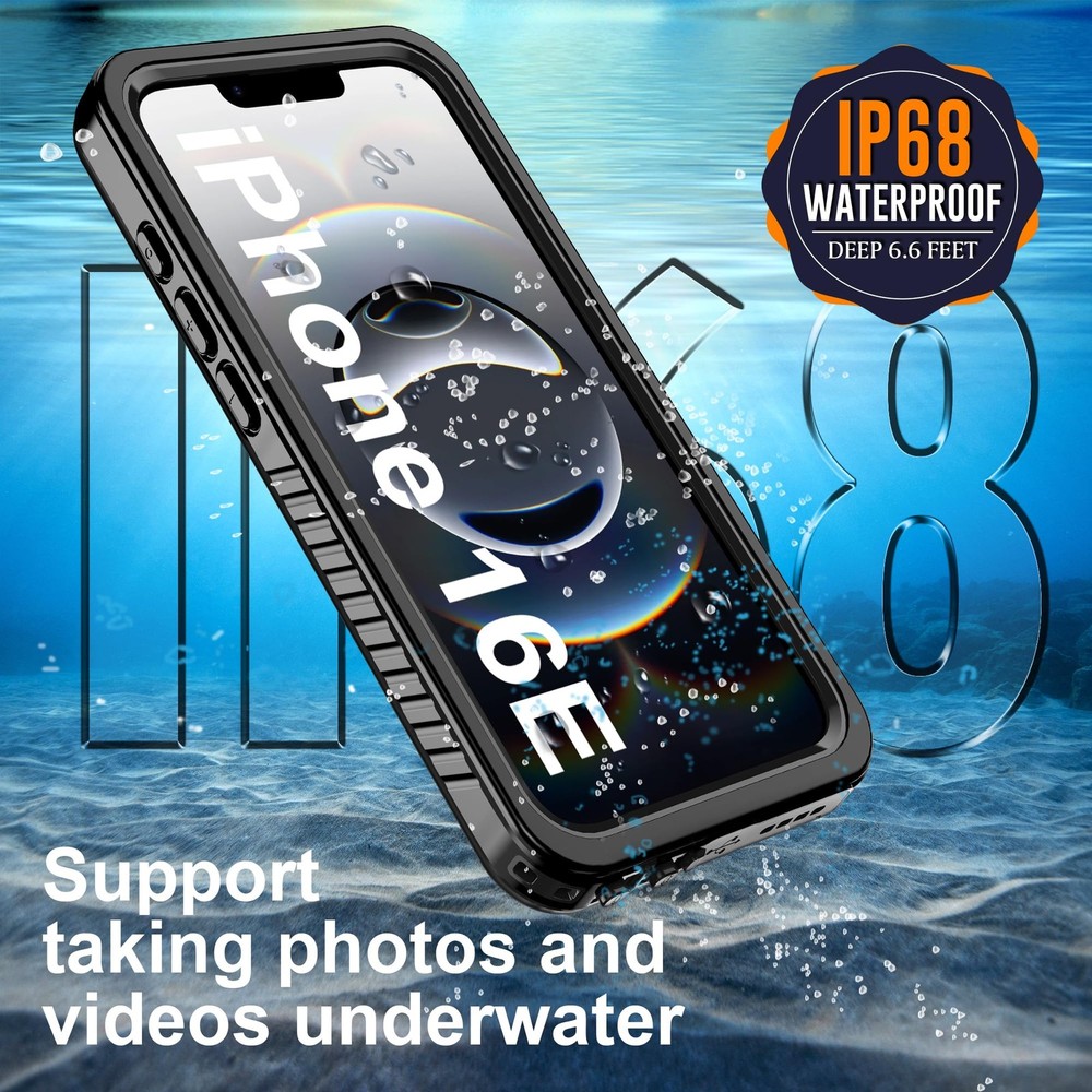 Ezanmull for iPhone 16e Waterproof Case, with Built-in Screen Protector Dustproo