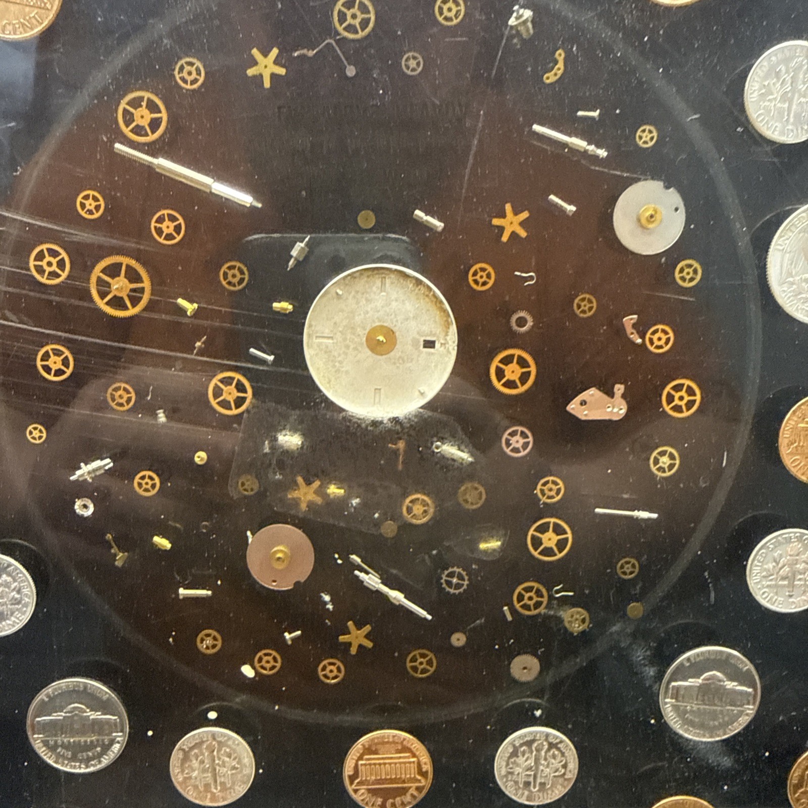 Lucite Las Vegas Toilet Seat Watch Gears U.S. Coins 1965-1981 Time Is Money