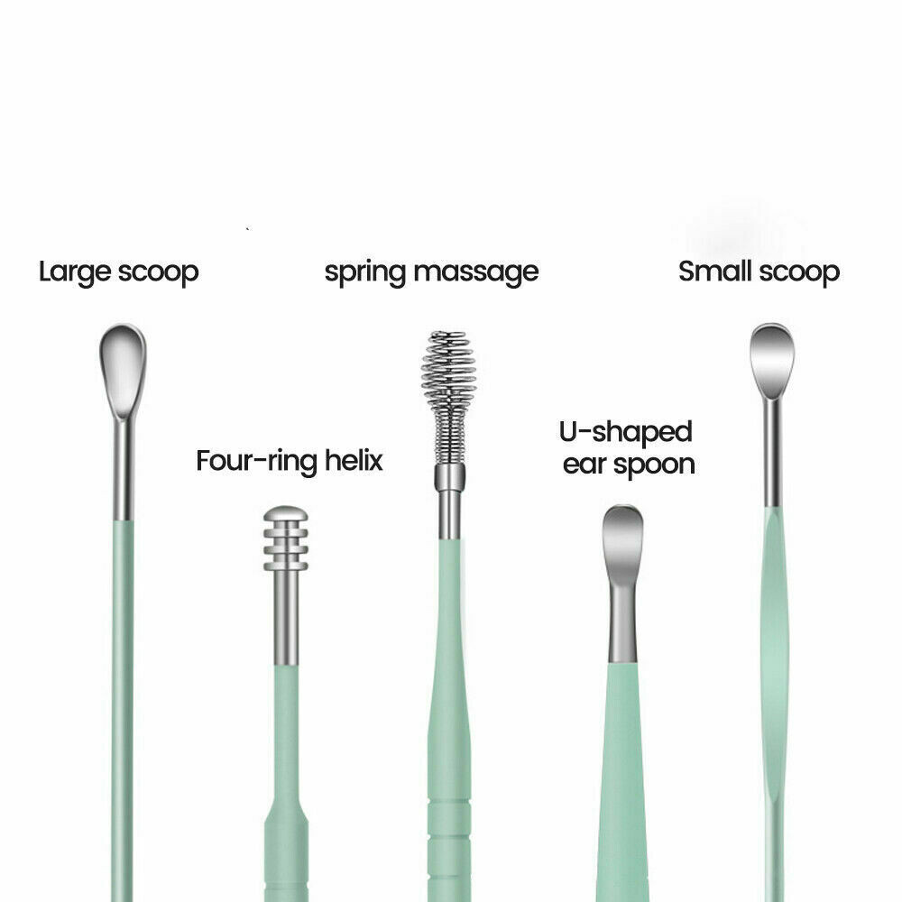 6Pcs Ear Pick Cleaning Set Spiral Tool Spoon Ear Wax Remover Cleaner Curette Kit