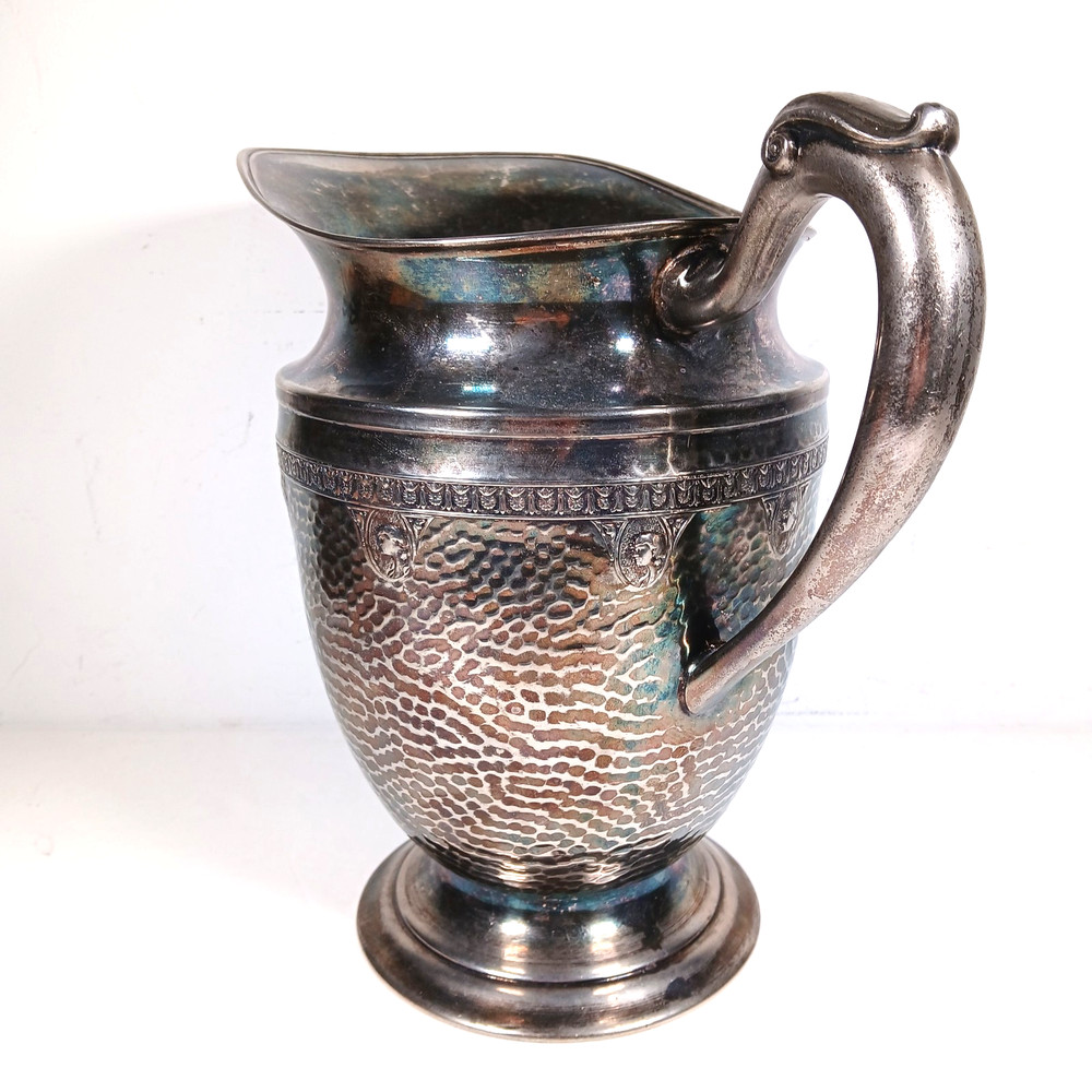 Hammered Silver Plate Water Pitcher Lehman Bros. Silverware Co. Vintage 1920-30