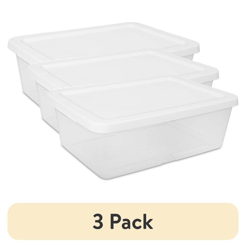3-Pack 12 Quart Clear Plastic Storage Bins with Snap-On Lids, Small White