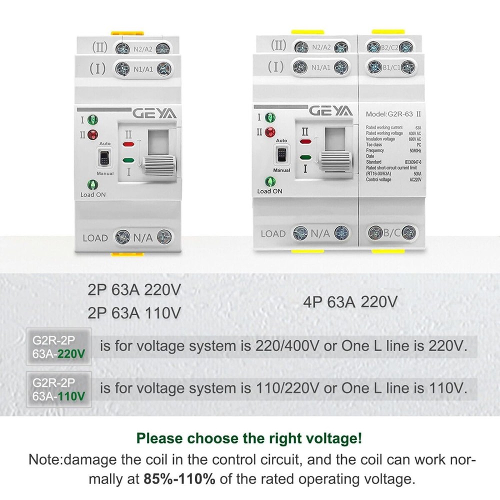 GAEYAELE Mini ATS Automatic Transfer Switch Dual Power Uninterrupted Power