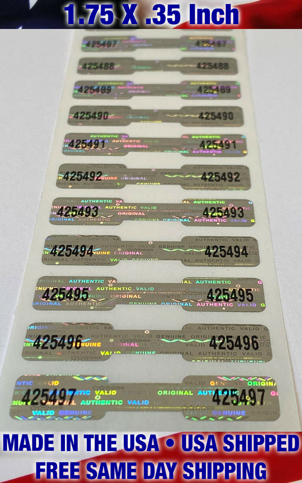 100 SERIAL NUMBERED TAMPER SECURITY VOID HOLOGRAM DOGBONE LABELS SEALS STICKERS
