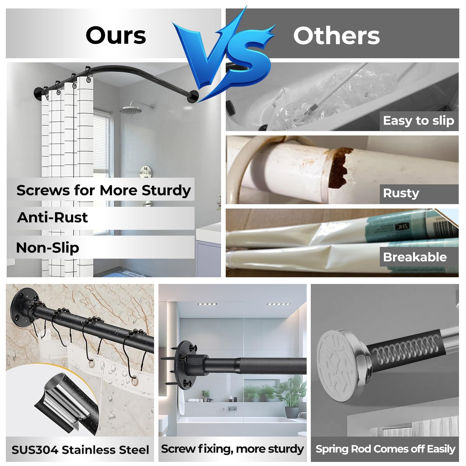 L Shaped Shower Curtain Rod, Adjustable Corner Shower Rod(23.6"-54.3"x23.6"-5...