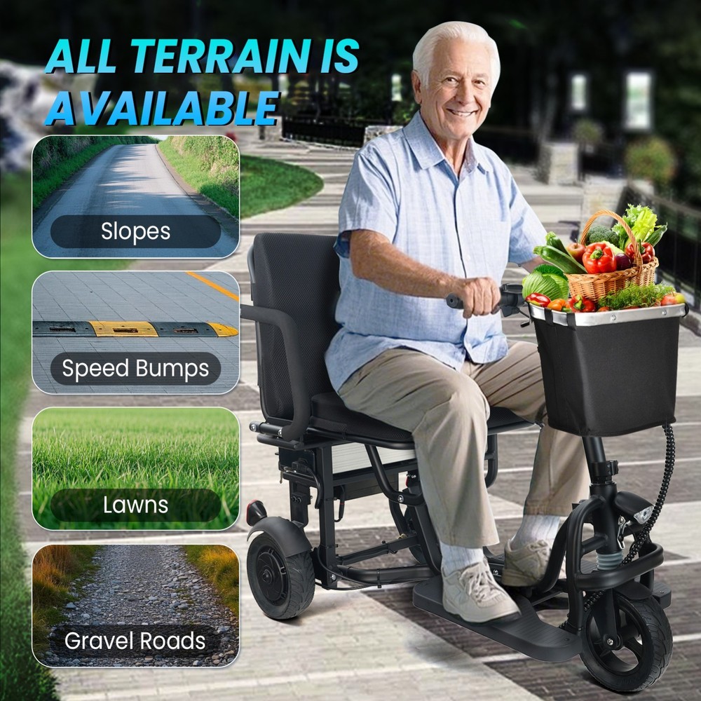 3-Wheel Mobility Scooter, Airline-Approved, Long-Range Battery, Quick Foldable