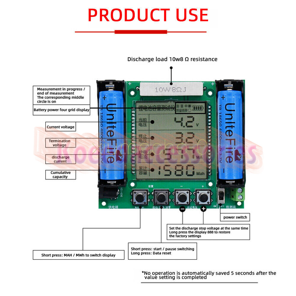 Lithium Battery 18650 Capacity Tester Module Digital Measurement High Precision.