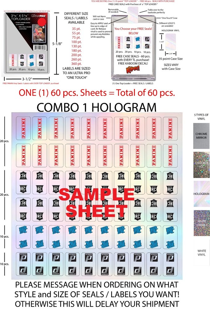 ONE TOUCH STICKER 35 pt. FREE PANINI LABELS SEALS  60 pcs. 9 SIZES  FREE DECALS!
