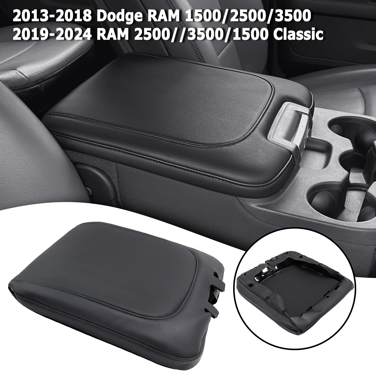 Fits 2019-2025 Ram 2500 3500 1500 Classic Center Console Lid Armrest Cover Black