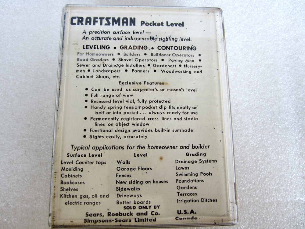 Vintage Craftsman Pocket Level with Case 4624