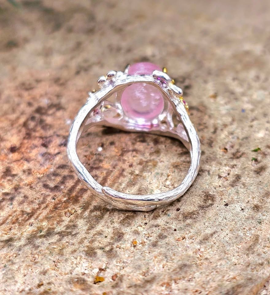Nature Pink Morganite Stone Adjustable Ring
