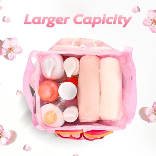 Mesh Shower Caddy Portable with Drawstring, Dorm Room Essentials for PINK