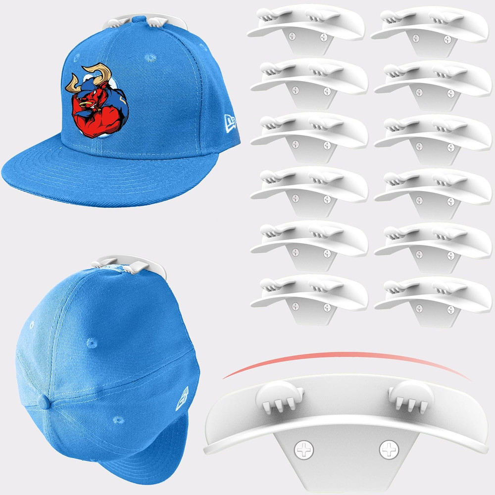 12 Pack Adhesiv Hat Hooks for Wall, Adhesive Hat Rack,Hat Organizer for Baseb...